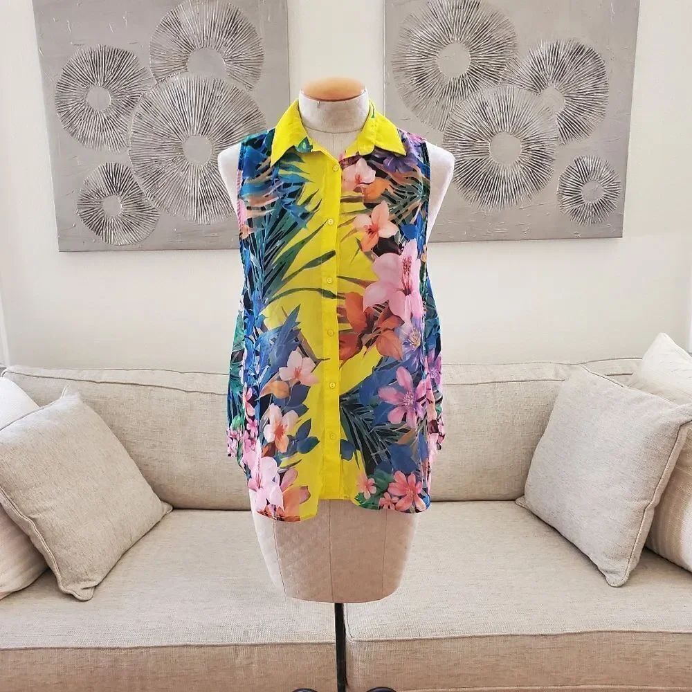 Maddy ... k Sleeveless Floral Blouse sz sm